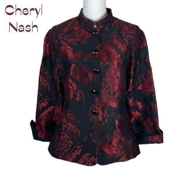 Cheryl Nash Black W Raised Metallic Red Party Event Jacket Blazer NWOT Size S - Picture 2 of 13